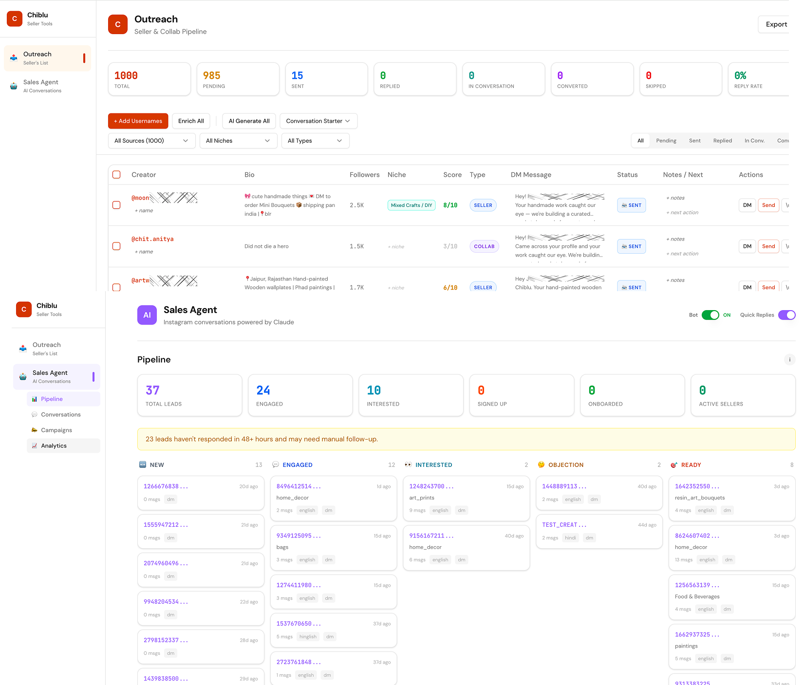 Outreach Dashboard — Seller's List