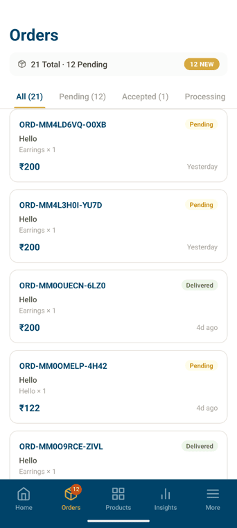 Orders list