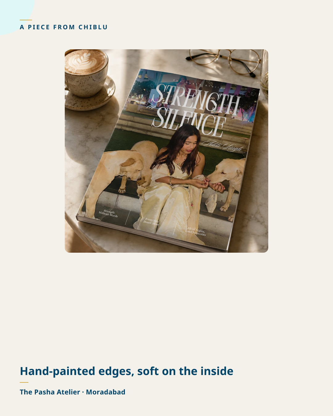 Soft Frame layout — quieter, story-led arrangement with organic accents