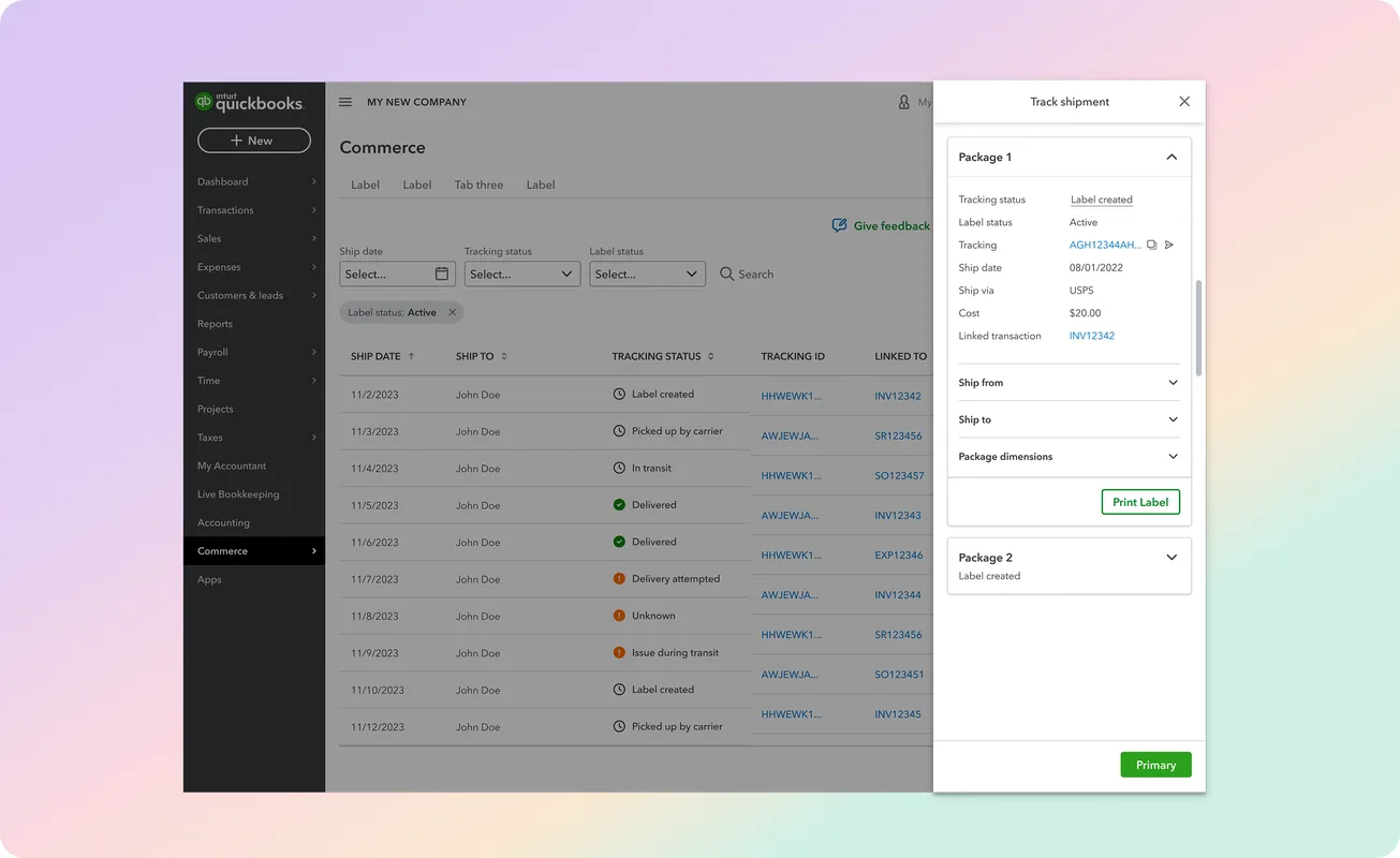 Tracking shipments against their linked transactions